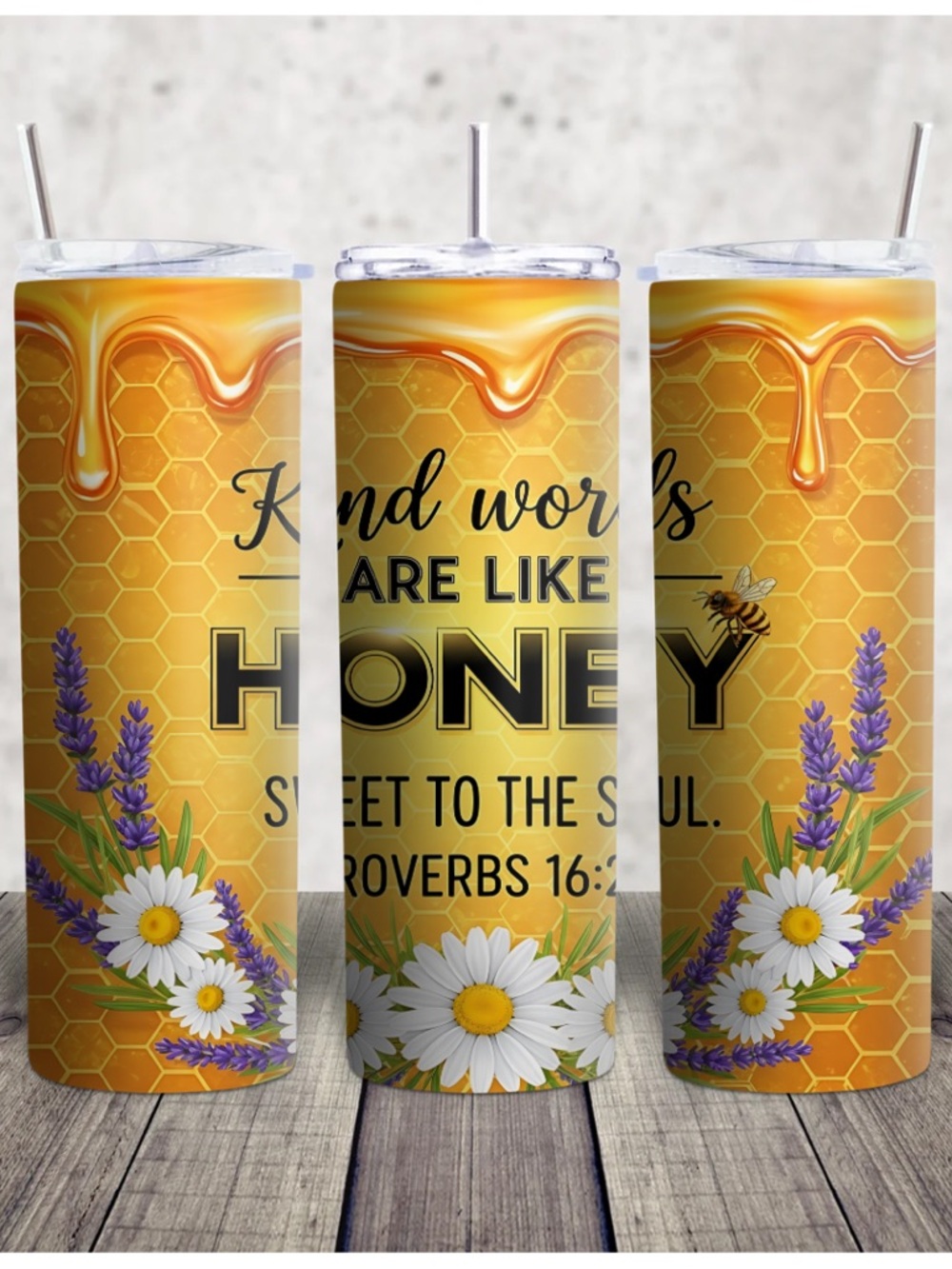 Hand Crafted Yellow Honey Floral Insulated Tumbler
